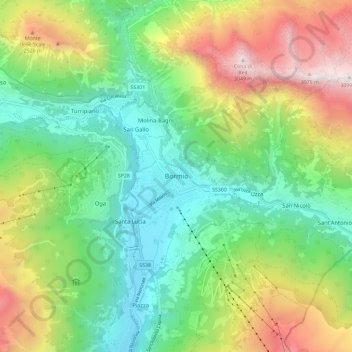 Топографическая карта Bormio, высота, рельеф