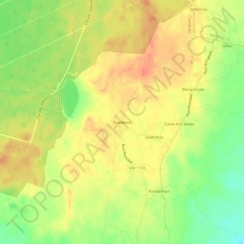 Топографическая карта Ervedeira, высота, рельеф