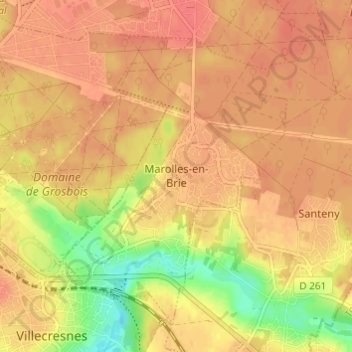 Топографическая карта Marolles-en-Brie, высота, рельеф