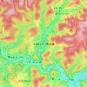 Топографическая карта Bad Berleburg, высота, рельеф