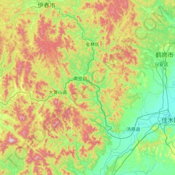 Топографическая карта 南岔县, высота, рельеф