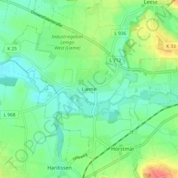 Топографическая карта Lieme, высота, рельеф