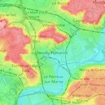 Топографическая карта Neuilly-Plaisance, высота, рельеф