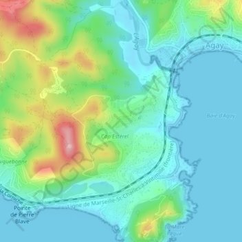 Топографическая карта Cap Dramont, высота, рельеф