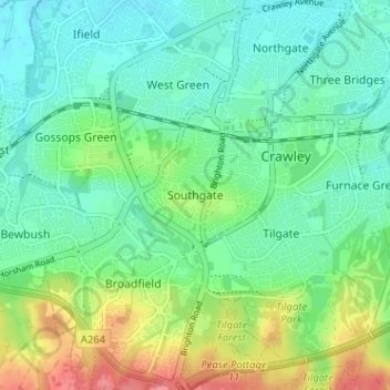 Топографическая карта Southgate, высота, рельеф