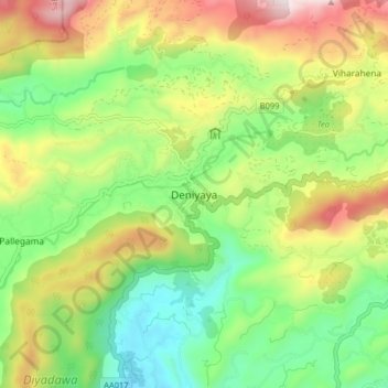 Топографическая карта Deniyaya, высота, рельеф