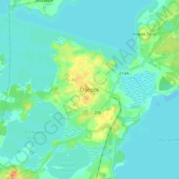 Топографическая карта Озёрск, высота, рельеф