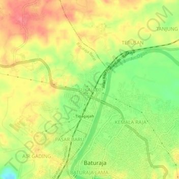Топографическая карта SUKAJADI, высота, рельеф