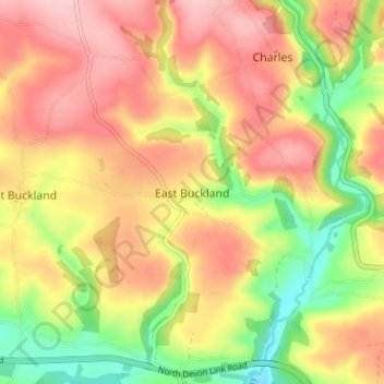 Топографическая карта East Buckland, высота, рельеф