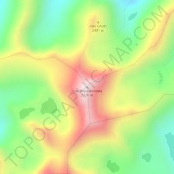 Топографическая карта пик Ворошилова, высота, рельеф