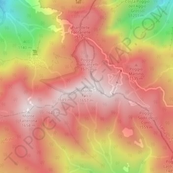 Топографическая карта Monte Falco, высота, рельеф