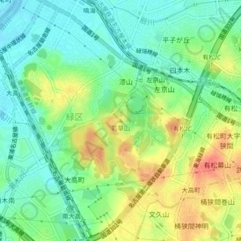 Топографическая карта 若草山, высота, рельеф