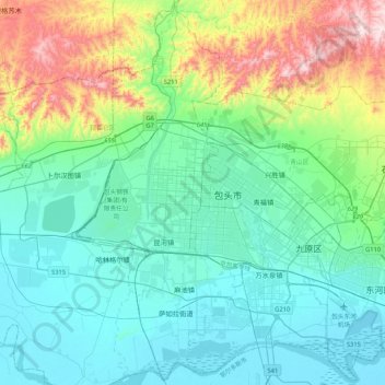 Топографическая карта 包头市, высота, рельеф