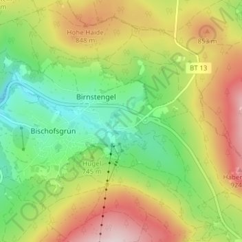 Топографическая карта Fröbershammer, высота, рельеф