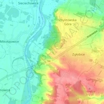Топографическая карта Urwiska, высота, рельеф