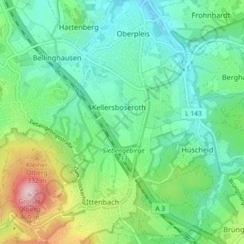 Топографическая карта Ruttscheid, высота, рельеф