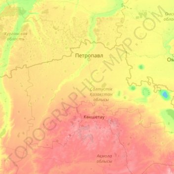 Топографическая карта Северо-Казахстанская область, высота, рельеф