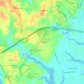 Топографическая карта Saint Margarets, высота, рельеф