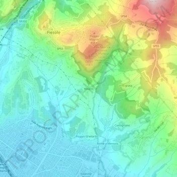 Топографическая карта Maiano, высота, рельеф