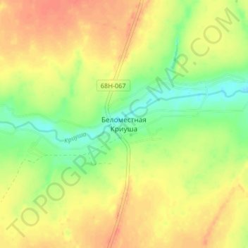 Топографическая карта Беломестная Криуша, высота, рельеф