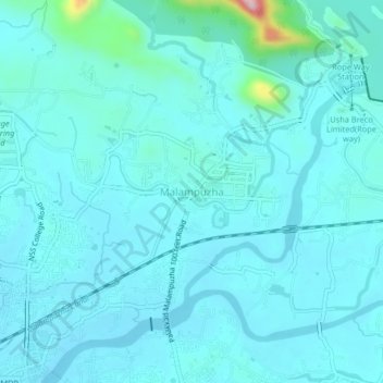 Топографическая карта Malampuzha, высота, рельеф