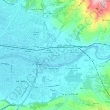 Топографическая карта Rovezzano, высота, рельеф