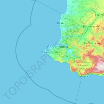 Топографическая карта Севастополь, высота, рельеф
