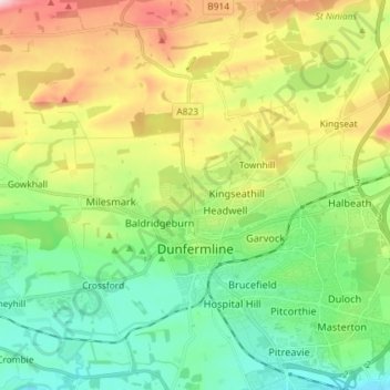 Топографическая карта Dunfermline, высота, рельеф