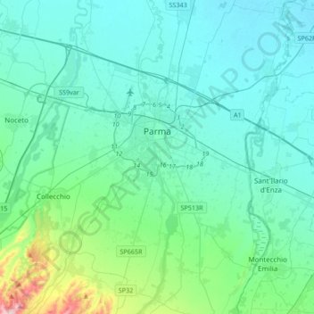 Топографическая карта Парма, высота, рельеф