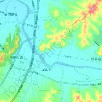 Топографическая карта 岭东街道, высота, рельеф