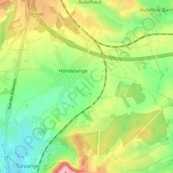 Топографическая карта Hondelange, высота, рельеф