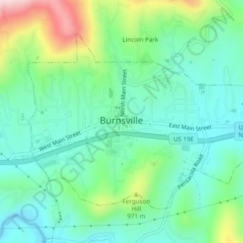 Топографическая карта Burnsville, высота, рельеф