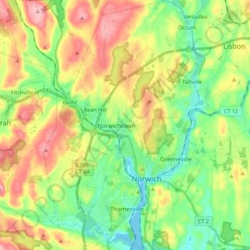 Топографическая карта Norwich, высота, рельеф