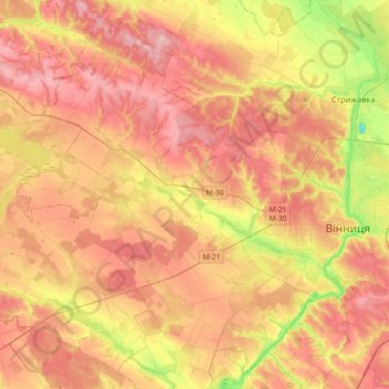 Топографическая карта Якушинецька сільська громада, высота, рельеф