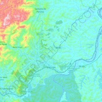 Топографическая карта Ipatinga, высота, рельеф