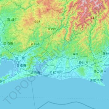Топографическая карта 浜松市, высота, рельеф