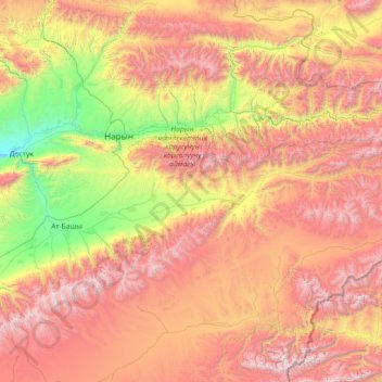 Топографическая карта Ат-Баши, высота, рельеф