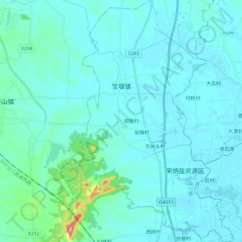 Топографическая карта 宝堰镇, высота, рельеф