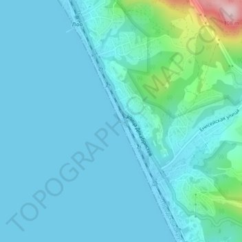Топографическая карта Пляж санатория Магадан, высота, рельеф