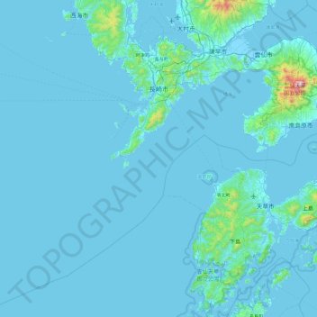 Топографическая карта 長崎市, высота, рельеф