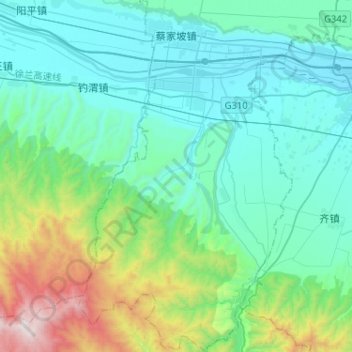 Топографическая карта 蔡家坡镇, высота, рельеф