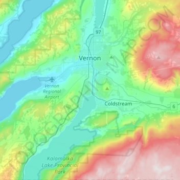 Топографическая карта Vernon, высота, рельеф