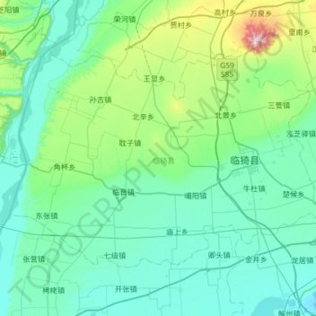 Топографическая карта Linyi County, высота, рельеф