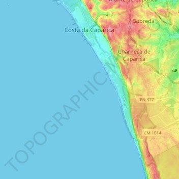 Топографическая карта Costa da Caparica, высота, рельеф