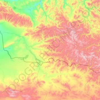 Топографическая карта Эрзинский кожуун, высота, рельеф