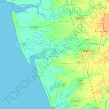Топографическая карта Jalalpore Taluka, высота, рельеф