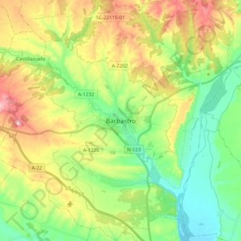 Топографическая карта Barbastro, высота, рельеф
