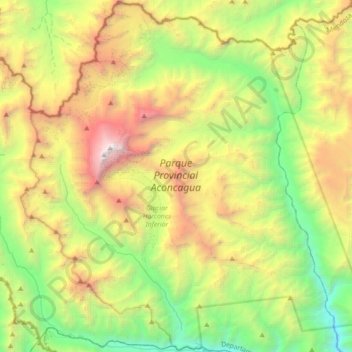 Топографическая карта Parque Provincial Aconcagua, высота, рельеф