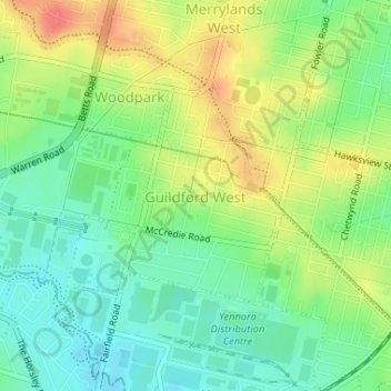 Топографическая карта Guildford West, высота, рельеф