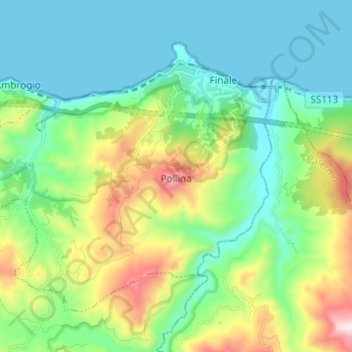 Топографическая карта Pollina, высота, рельеф